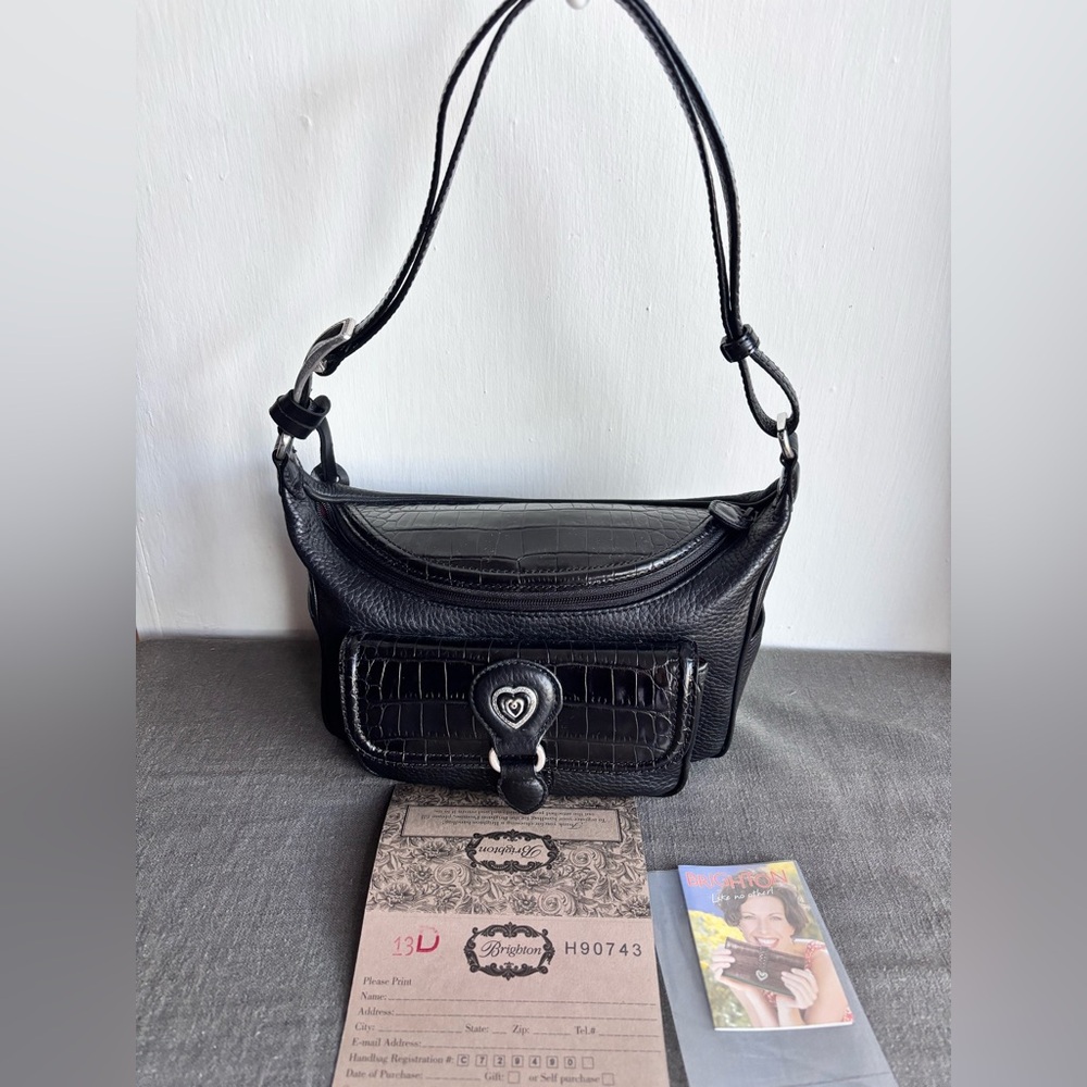 New Without Tags Brighton Monalisa Black Leather Shoulder Bag Purse - Picture 6 of 12